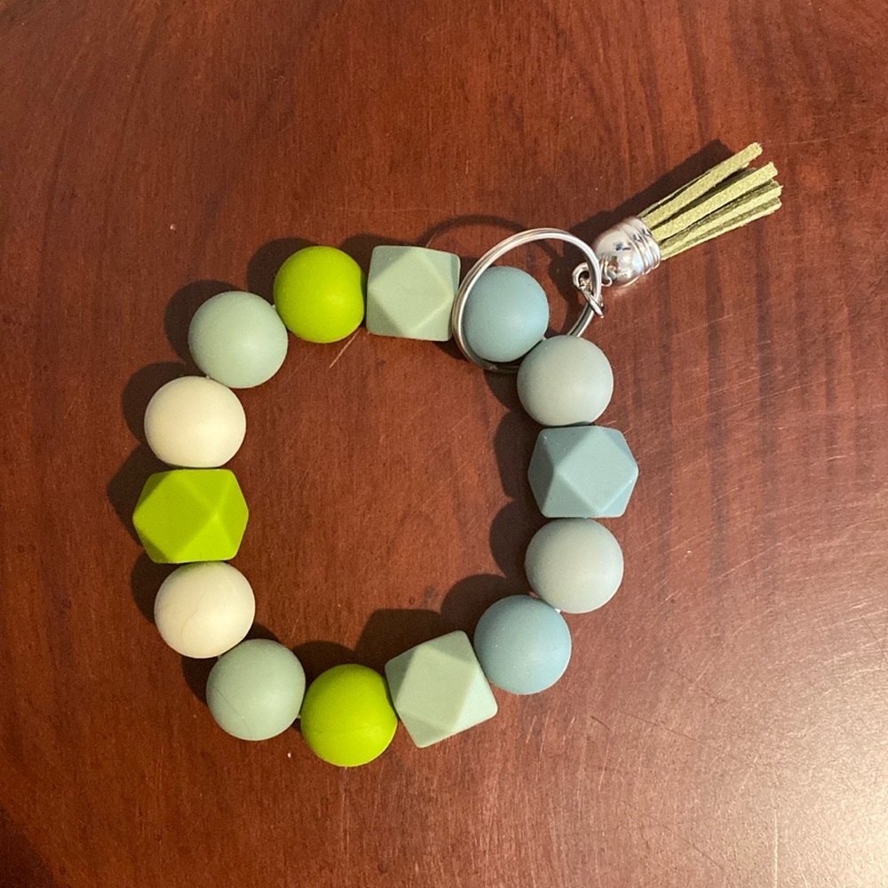 Green Blue Silicone bead keychain bracelet